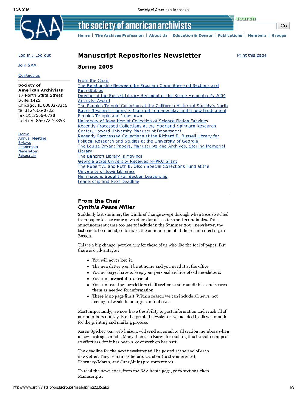 Manuscript Repositories Newsletter Print This Page