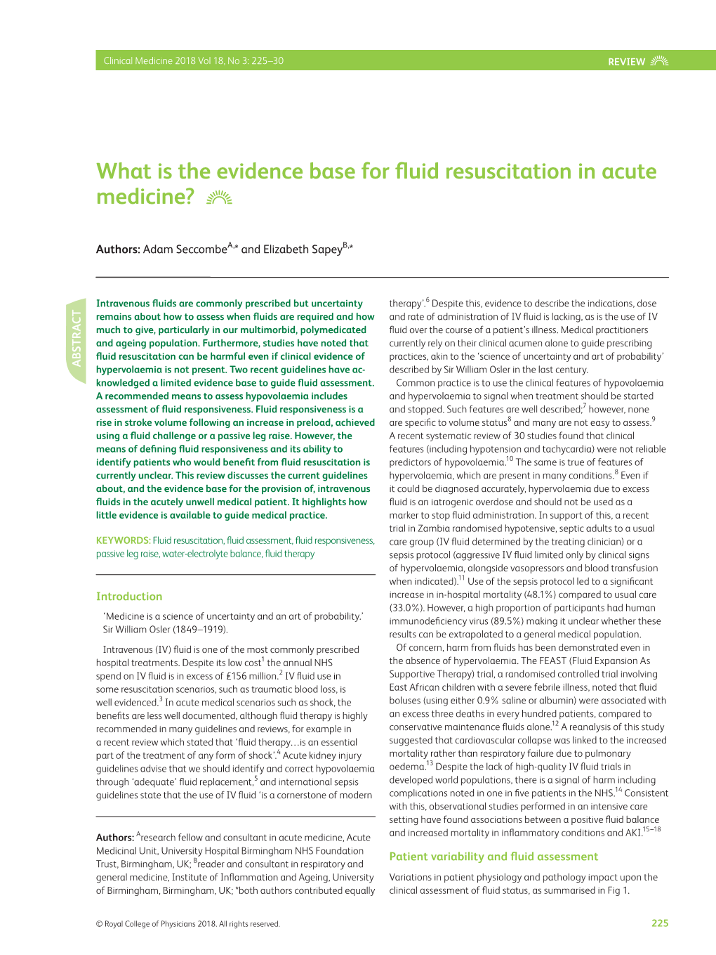 What Is the Evidence Base for Fluid Resuscitation in Acute Medicine?