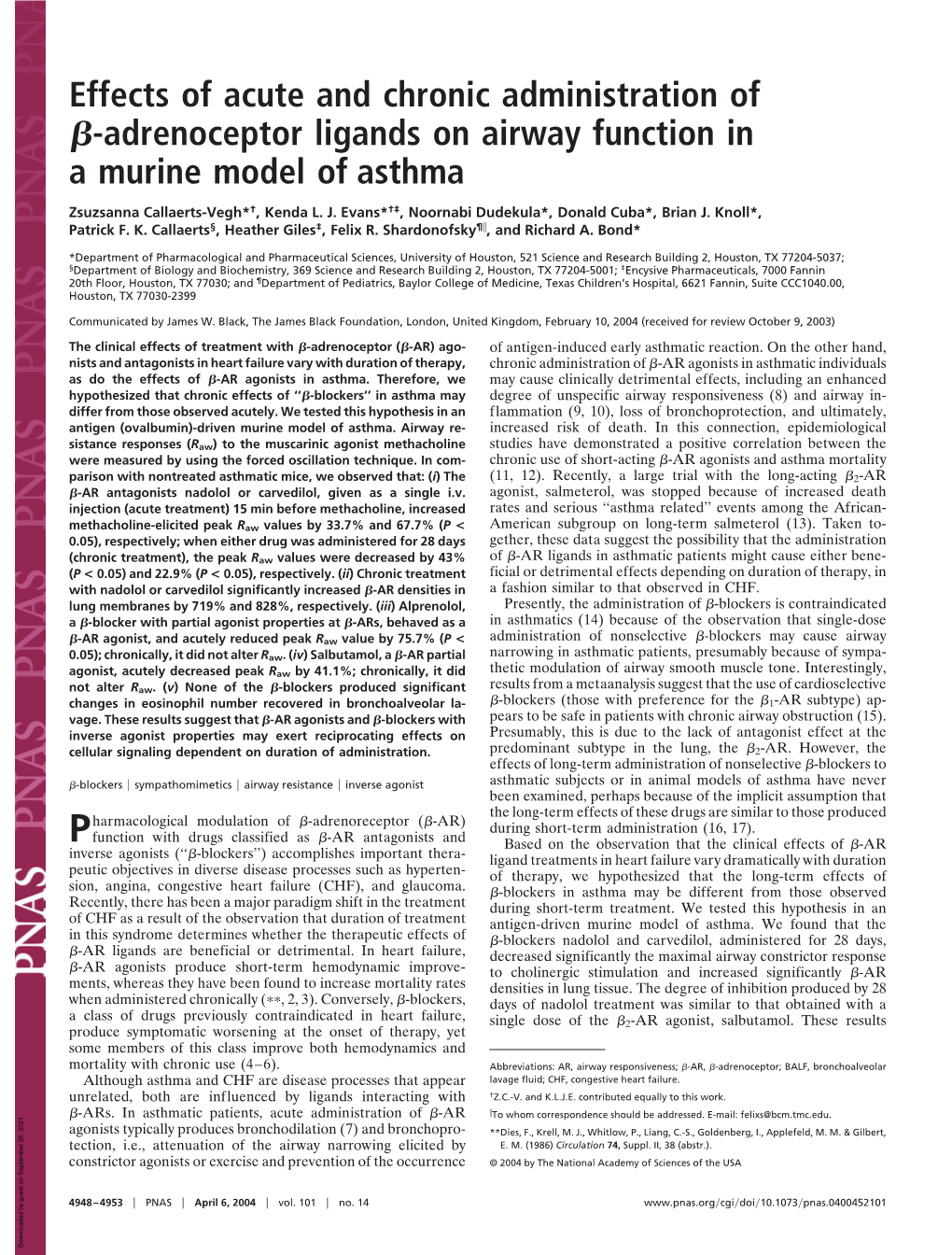 Effects of Acute and Chronic Administration of ß-Adrenoceptor