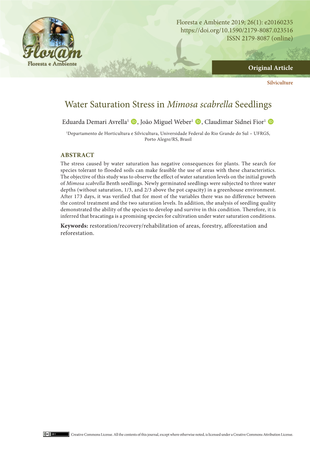 Water Saturation Stress in Mimosa Scabrella Seedlings