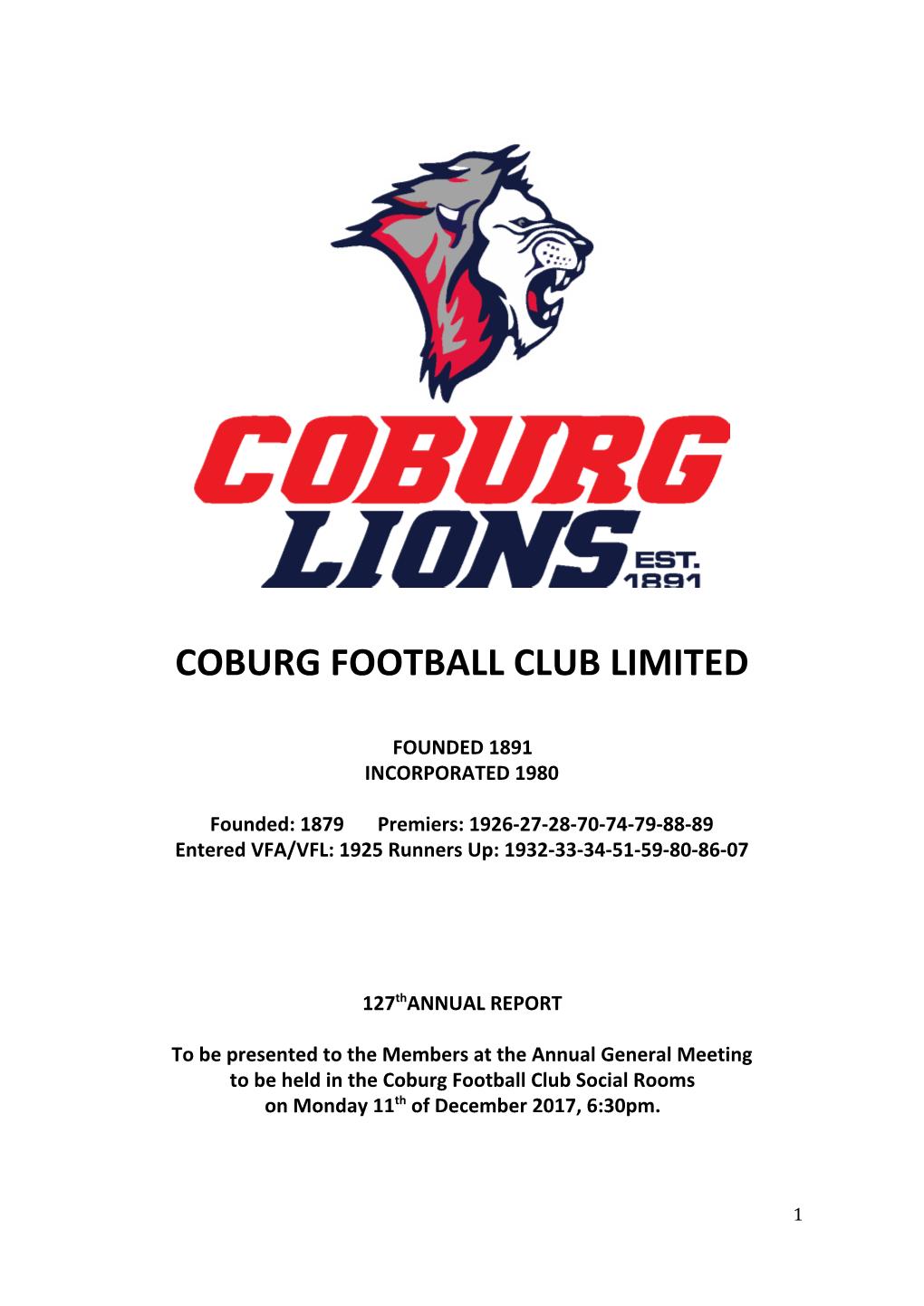 2017 Coburg FC Annual Report