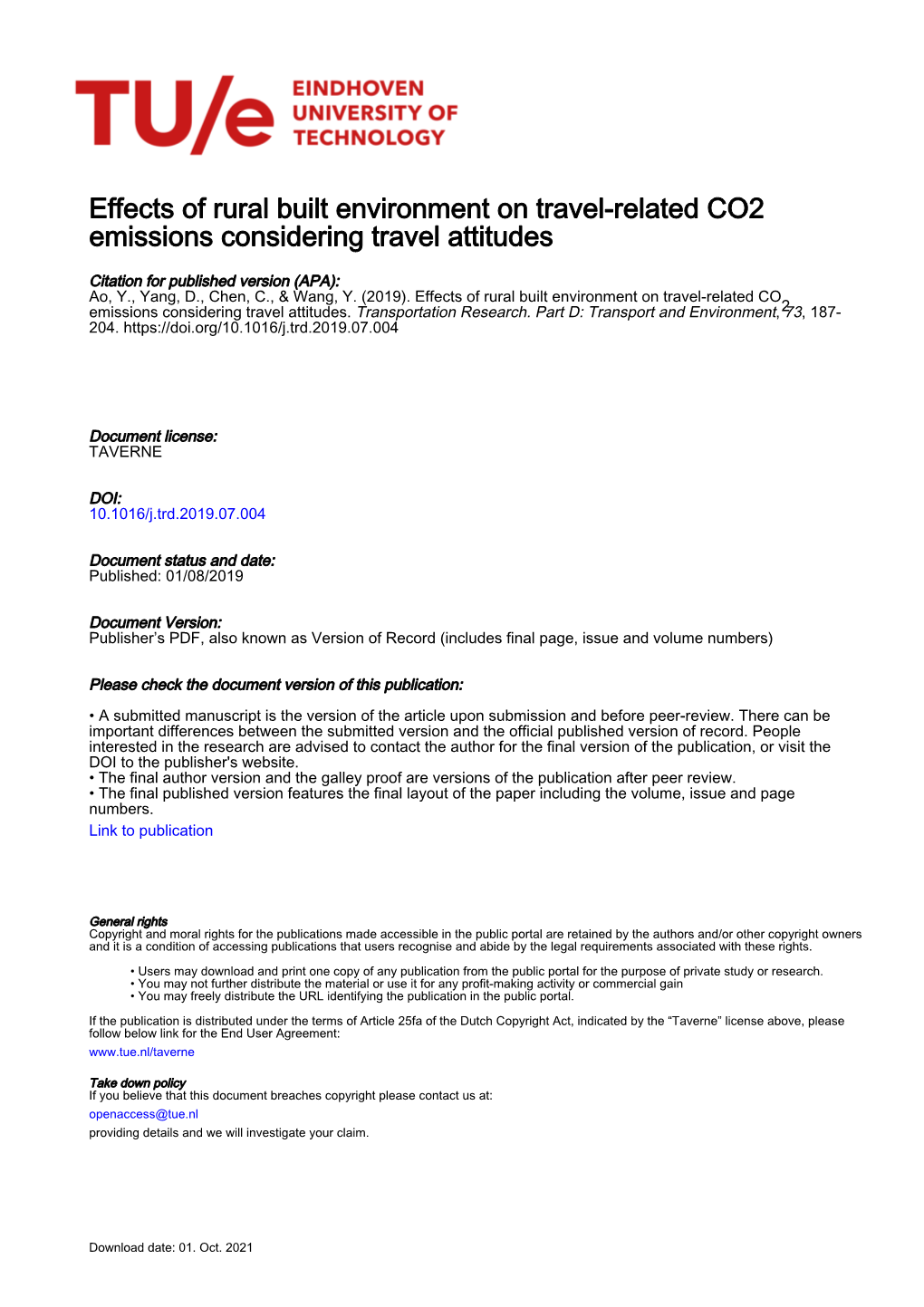 Effects of Rural Built Environment on Travel-Related CO2 Emissions Considering Travel Attitudes