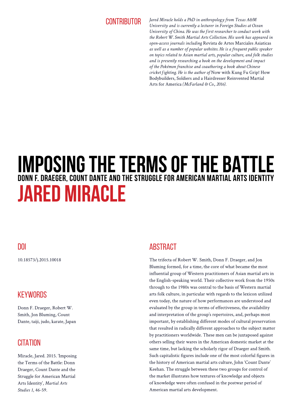 Imposing the Terms of the Battle Jared Miracle