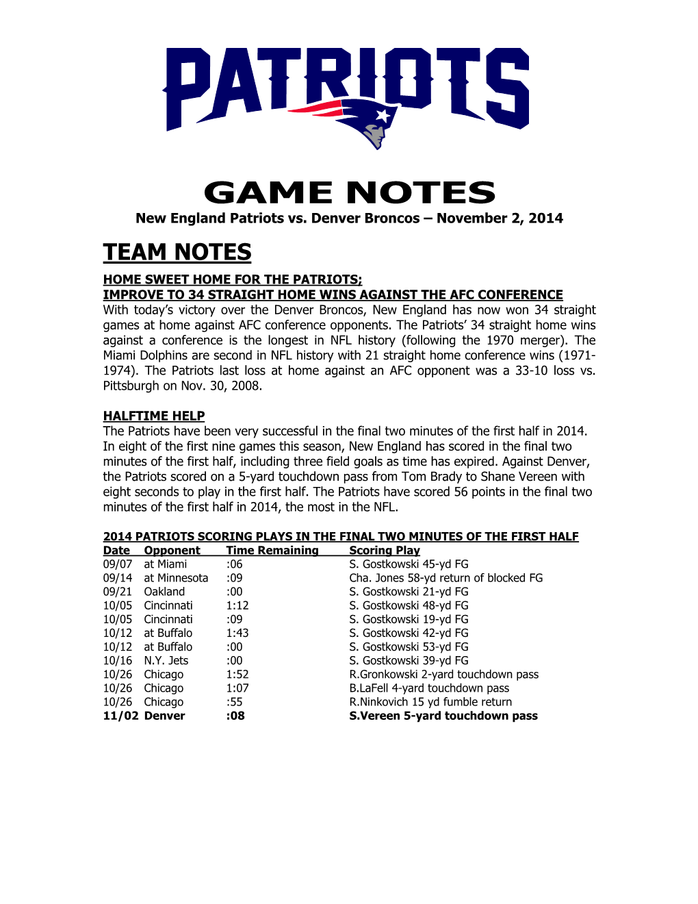 Patriots at Philadelphia Game Notes