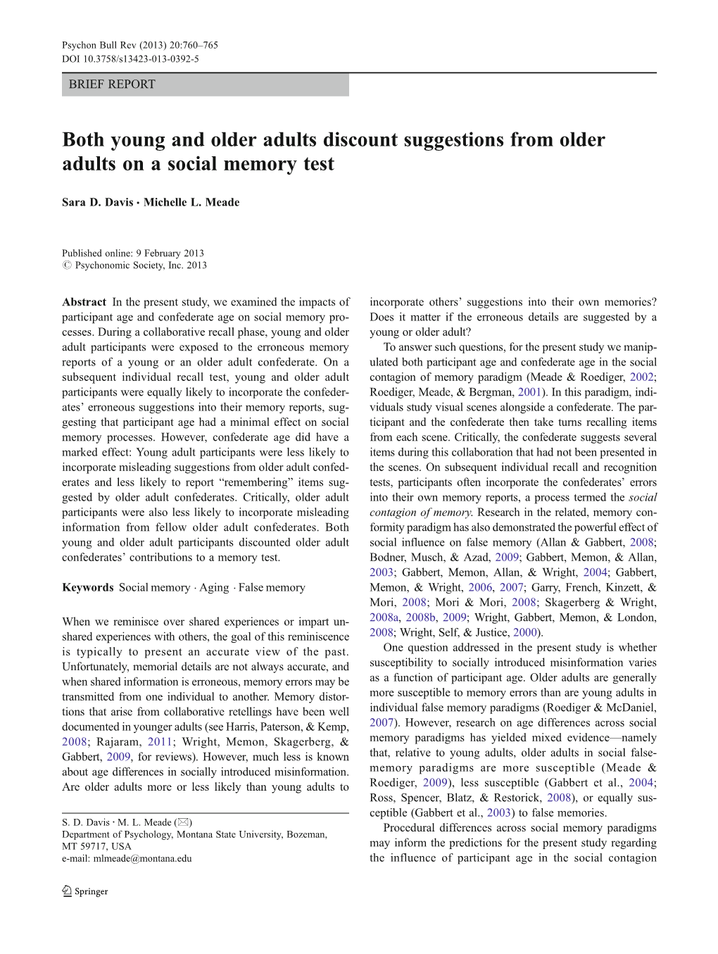 Both Young and Older Adults Discount Suggestions from Older Adults on a Social Memory Test