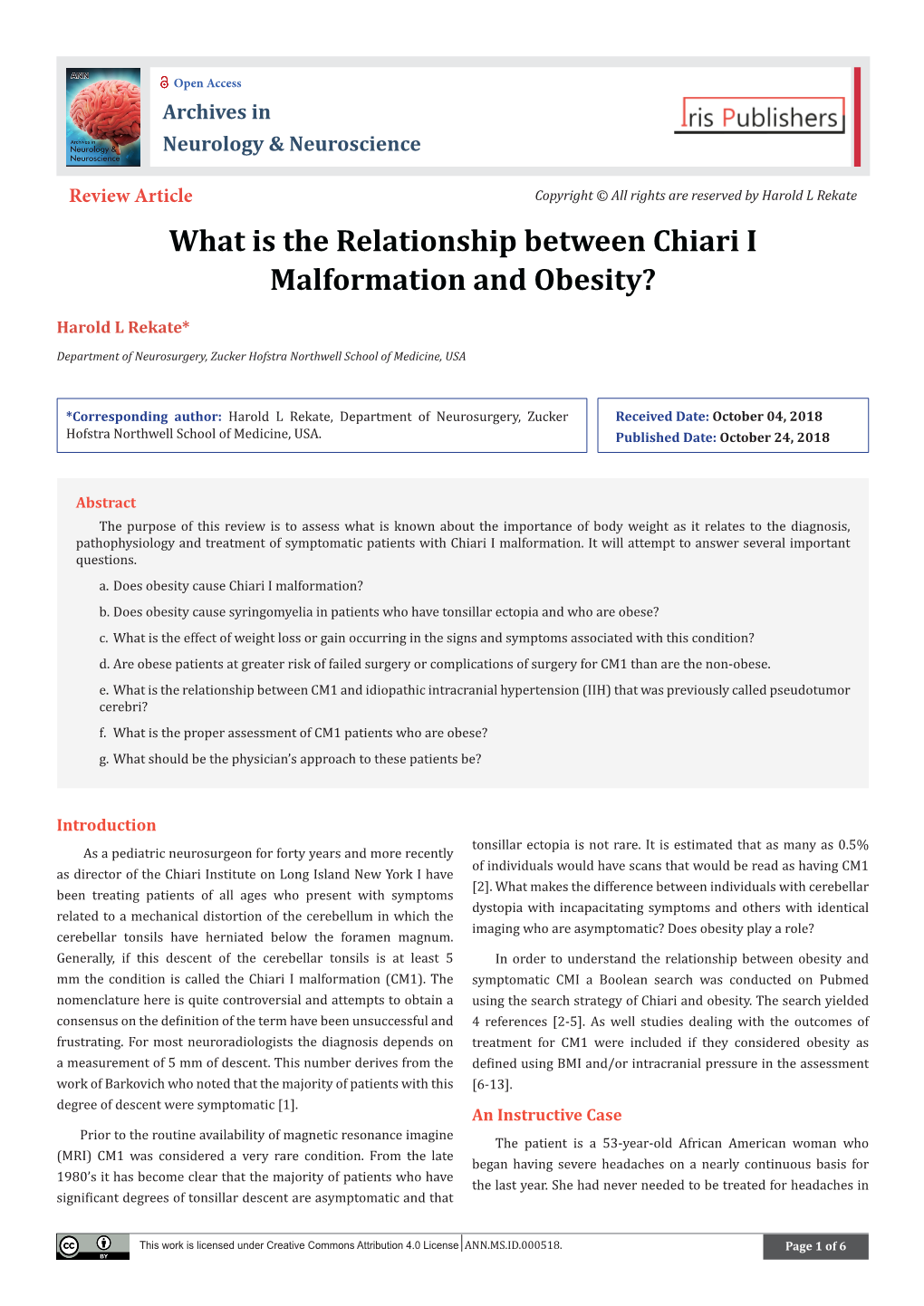 What Is the Relationship Between Chiari I Malformation and Obesity?