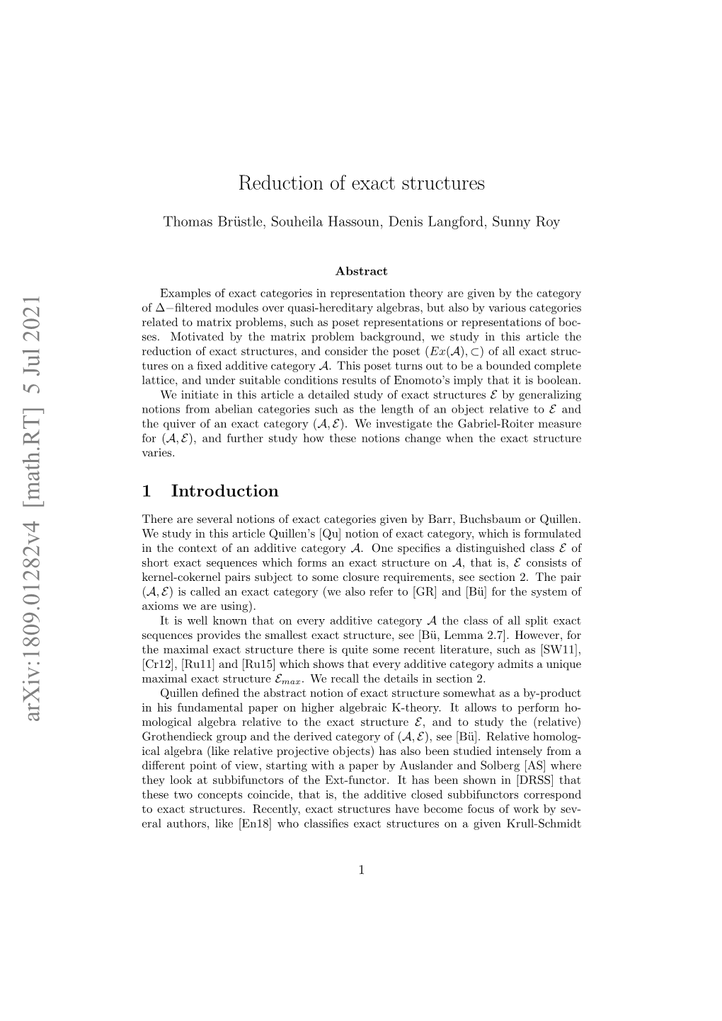 Arxiv:1809.01282V4 [Math.RT] 5 Jul 2021