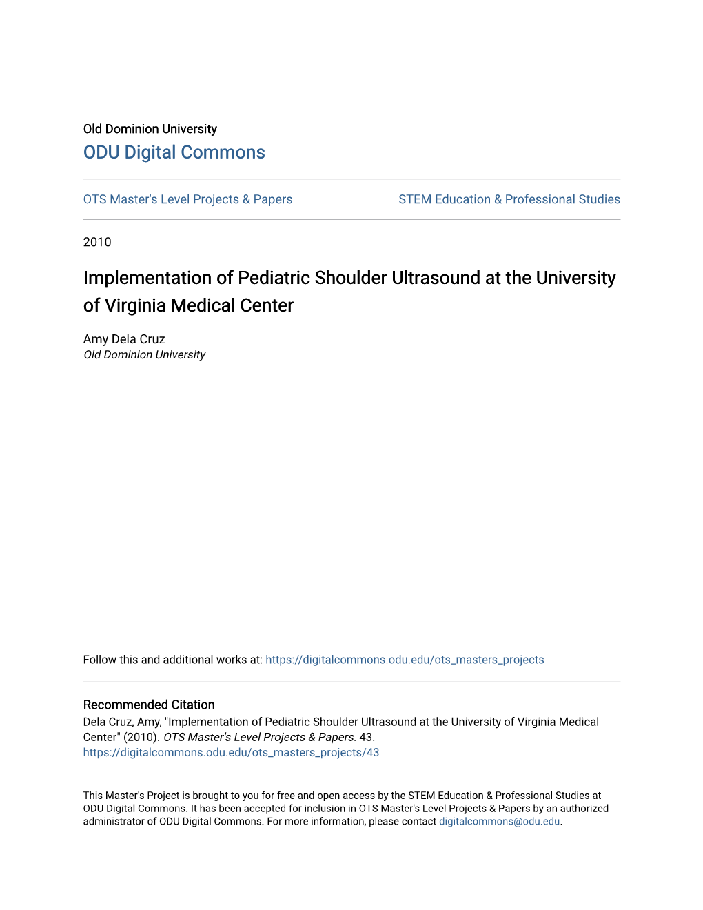 Implementation of Pediatric Shoulder Ultrasound at the University of Virginia Medical Center
