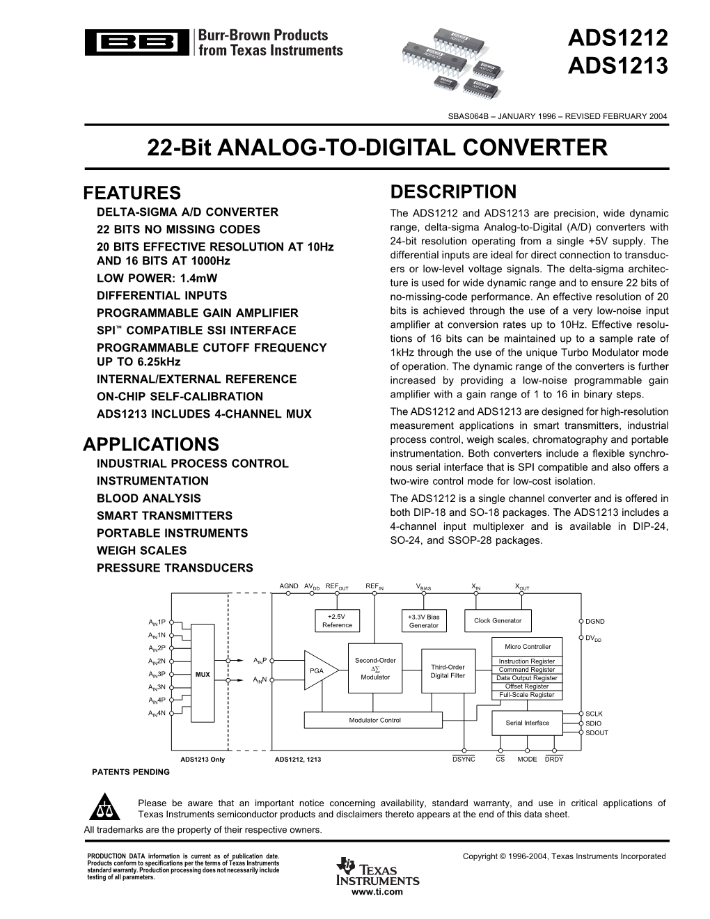 22-Bit Analog-To-Digital Converter Datasheet