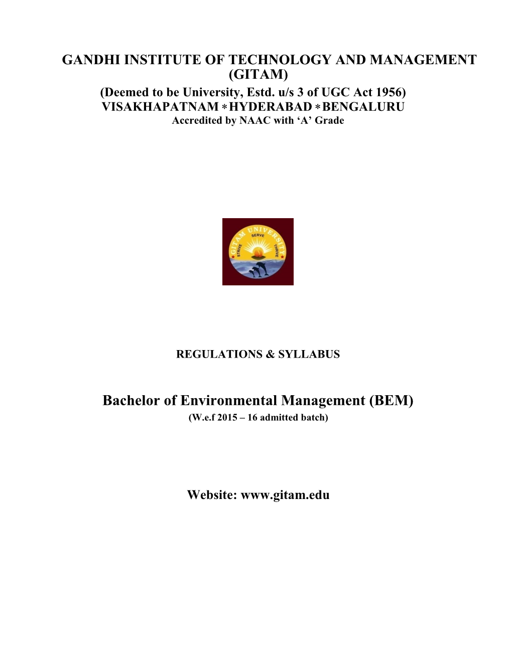 Bachelor of Environmental Management (BEM) (W.E.F 2015 – 16 Admitted Batch)