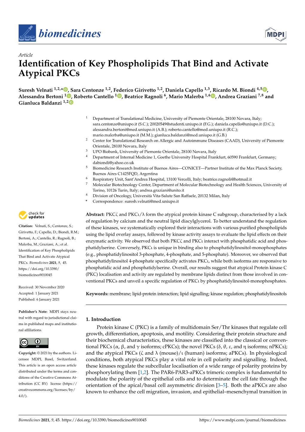 Identification of Key Phospholipids That Bind and Activate Atypical Pkcs