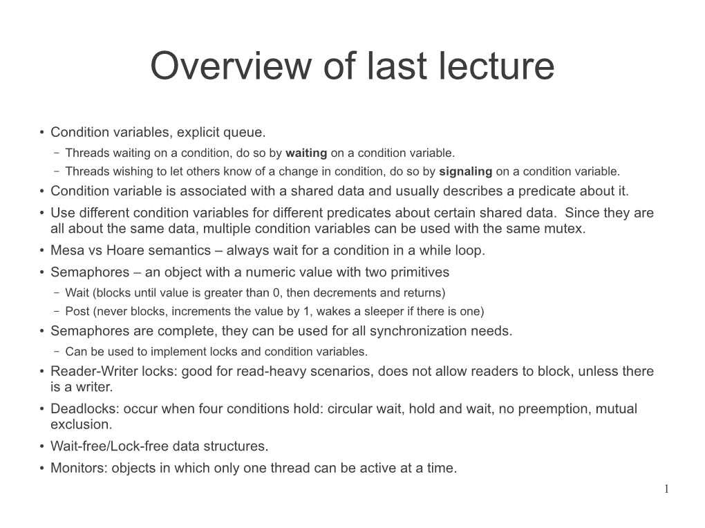 Overview of Last Lecture