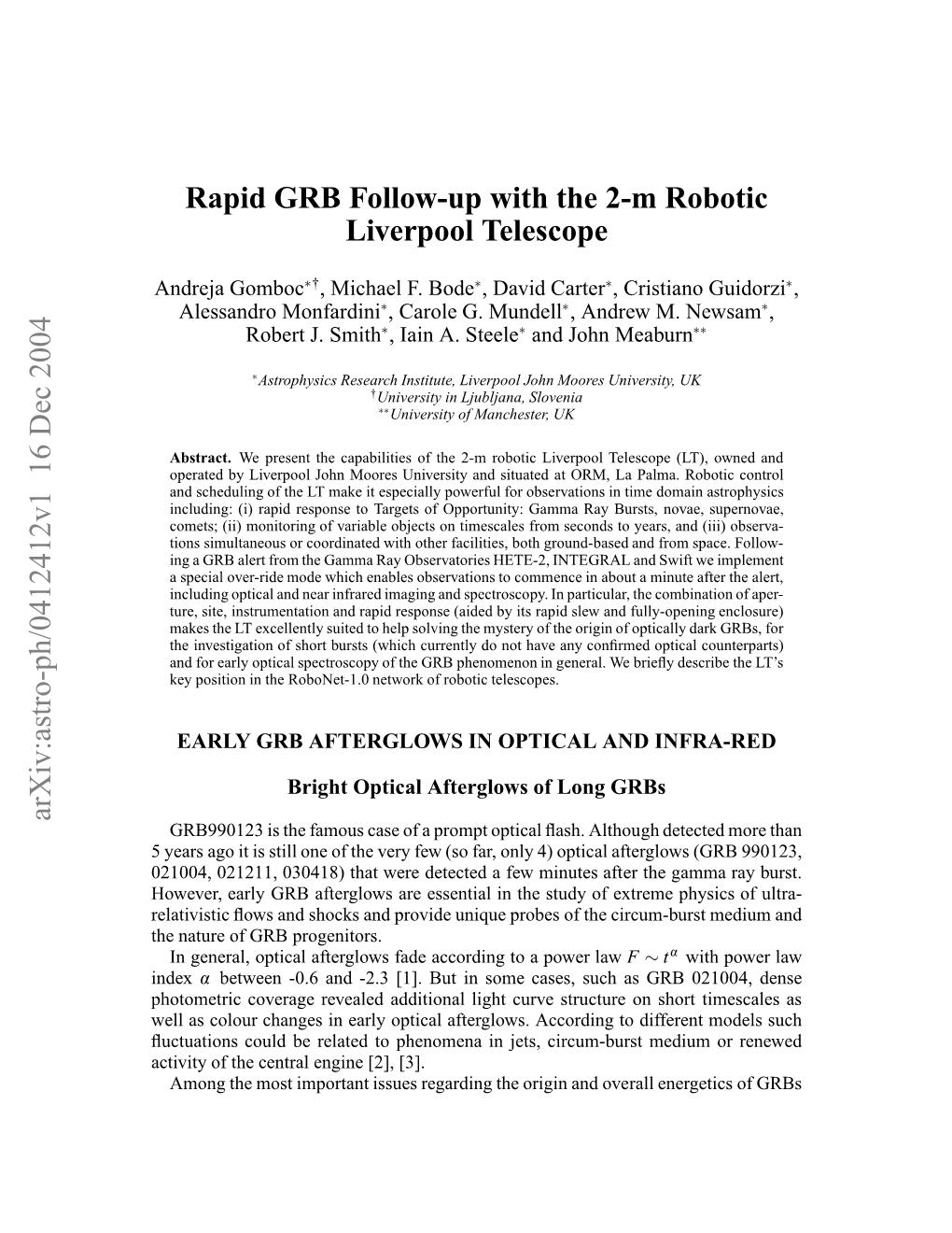 Rapid GRB Follow-Up with the 2-M Robotic Liverpool Telescope