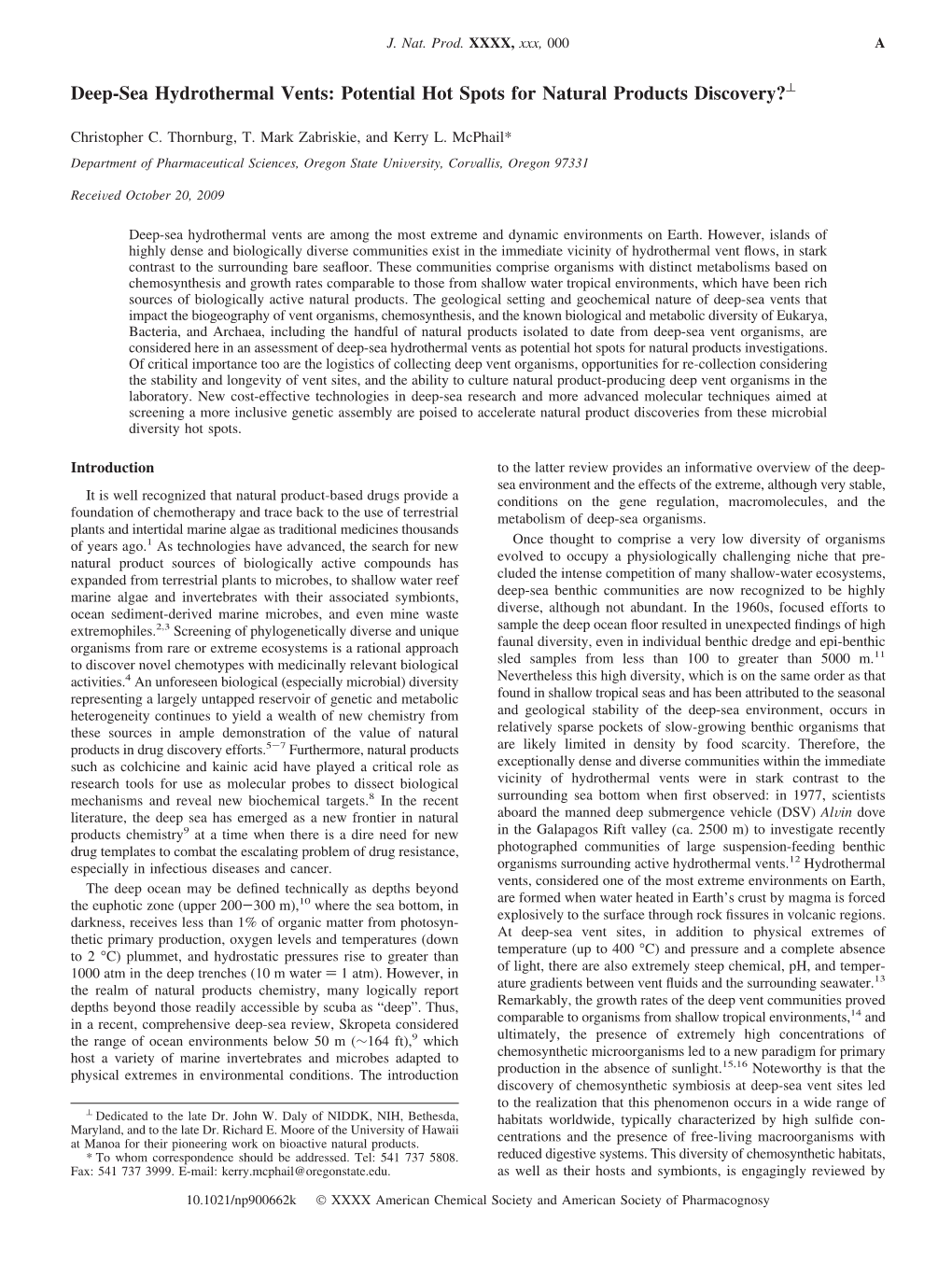 Deep-Sea Hydrothermal Vents: Potential Hot Spots for Natural Products Discovery?⊥