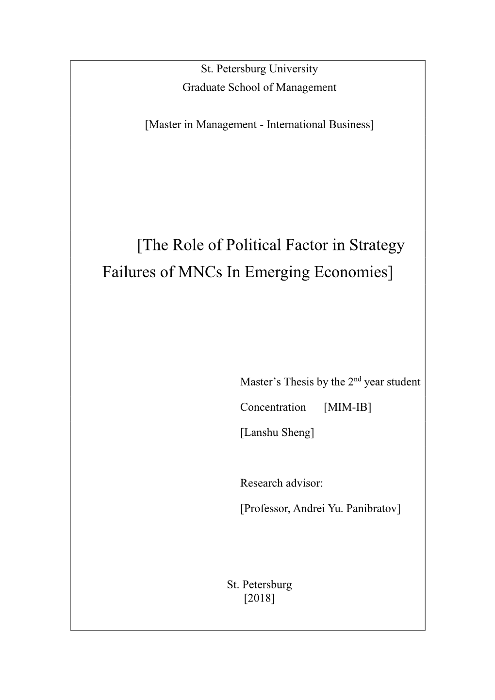 The Role of Political Factor in Strategy Failures of Mncs in Emerging Economies]