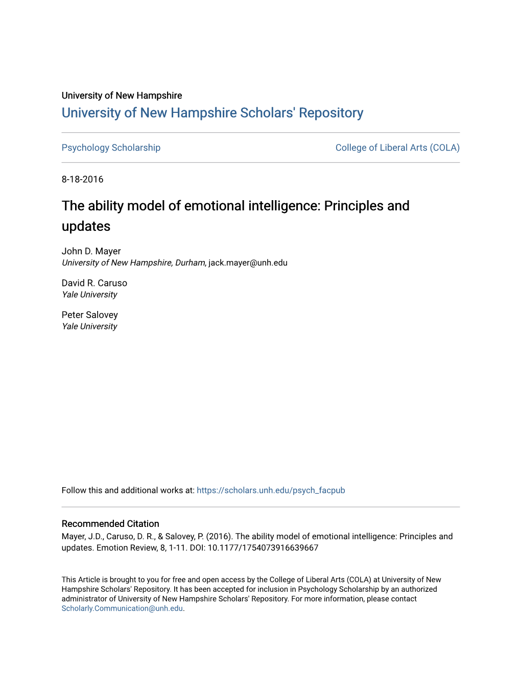 The Ability Model of Emotional Intelligence: Principles and Updates
