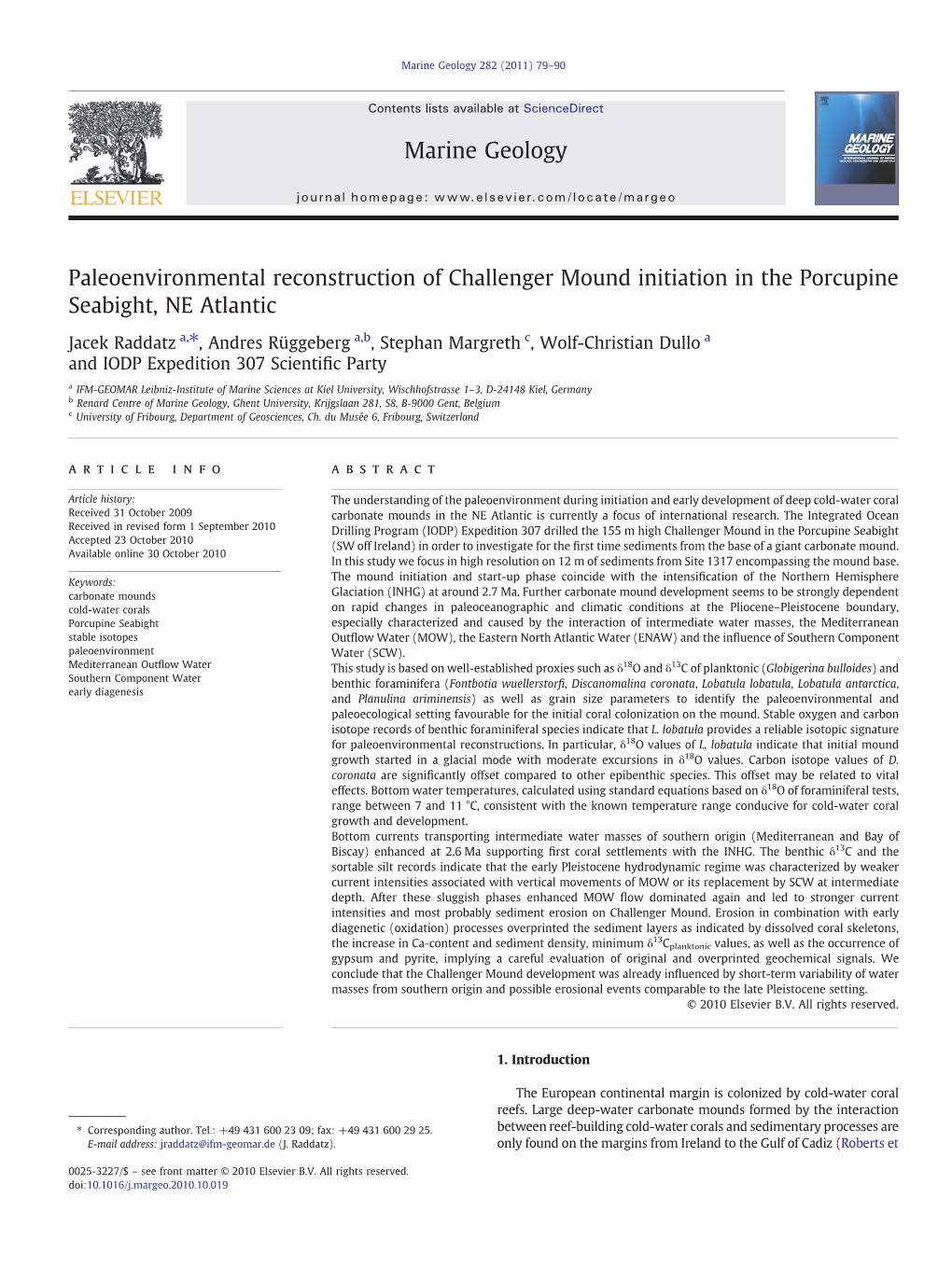 Paleoenvironmental Reconstruction of Challenger Mound Initiation in the Porcupine Seabight, NE Atlantic