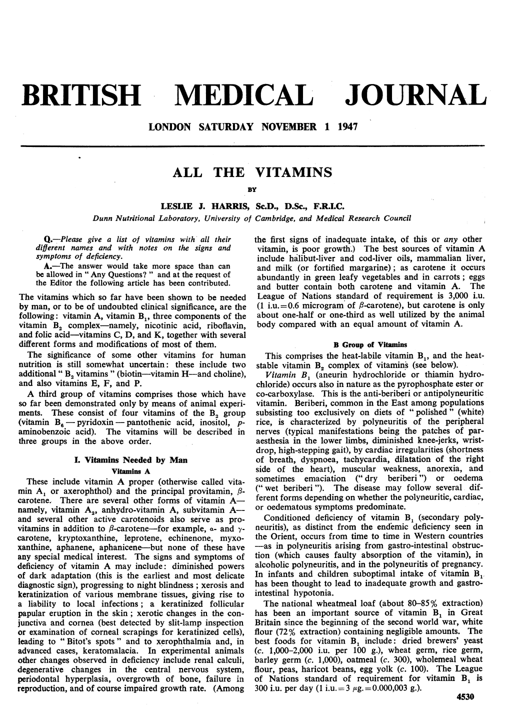 Medical Journal London Saturday November 1 1947