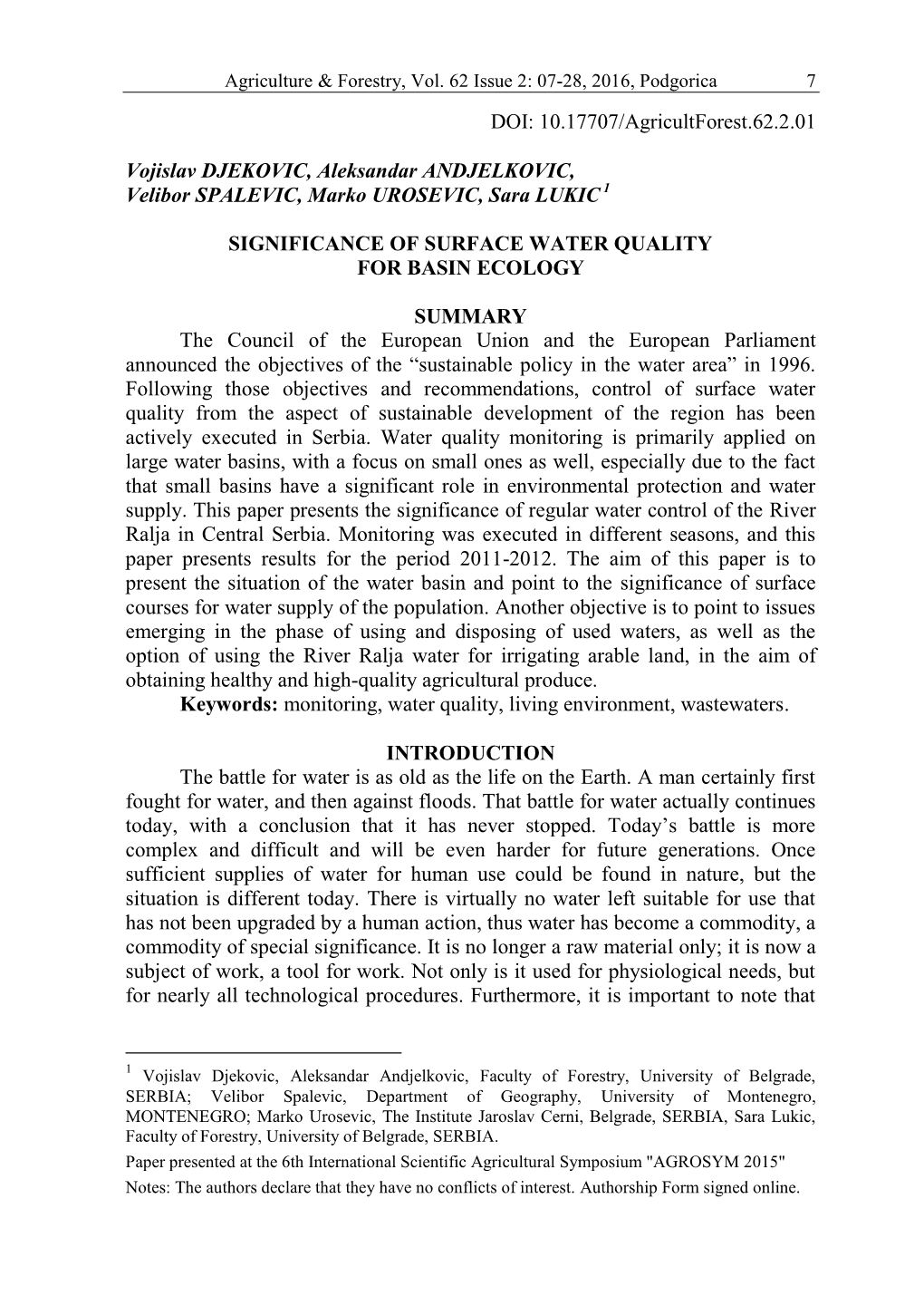 Agriculture and Forestry, 55 (1-4): 83-102, Podgorica