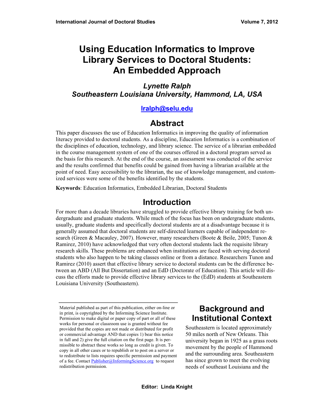 Using Education Informatics to Improve Library Services to Doctoral Students: an Embedded Approach