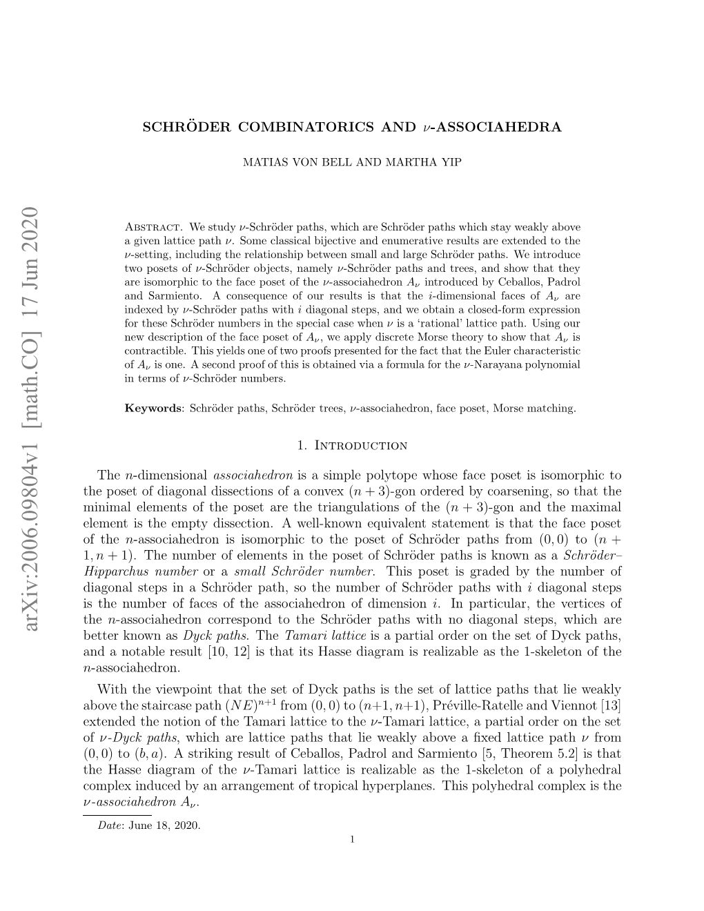 Schroder Combinatorics and $\Nu $-Associahedra