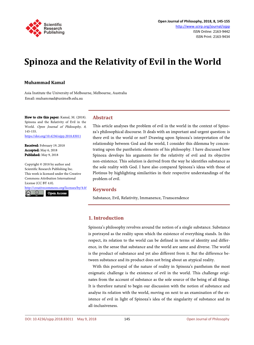 Spinoza and the Relativity of Evil in the World