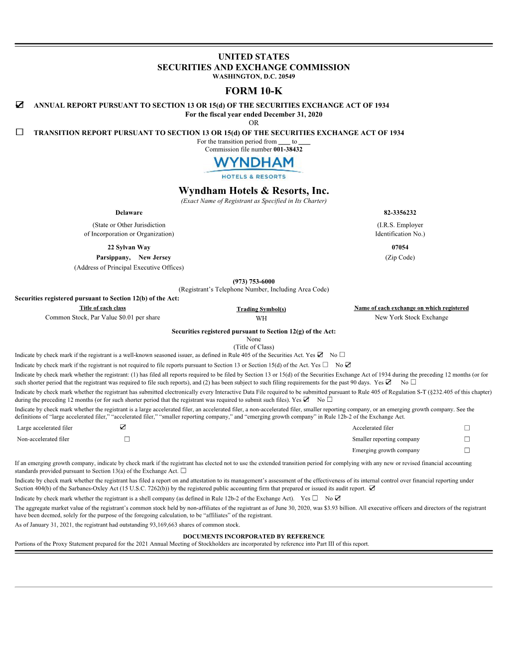 FORM 10-K Wyndham Hotels & Resorts, Inc