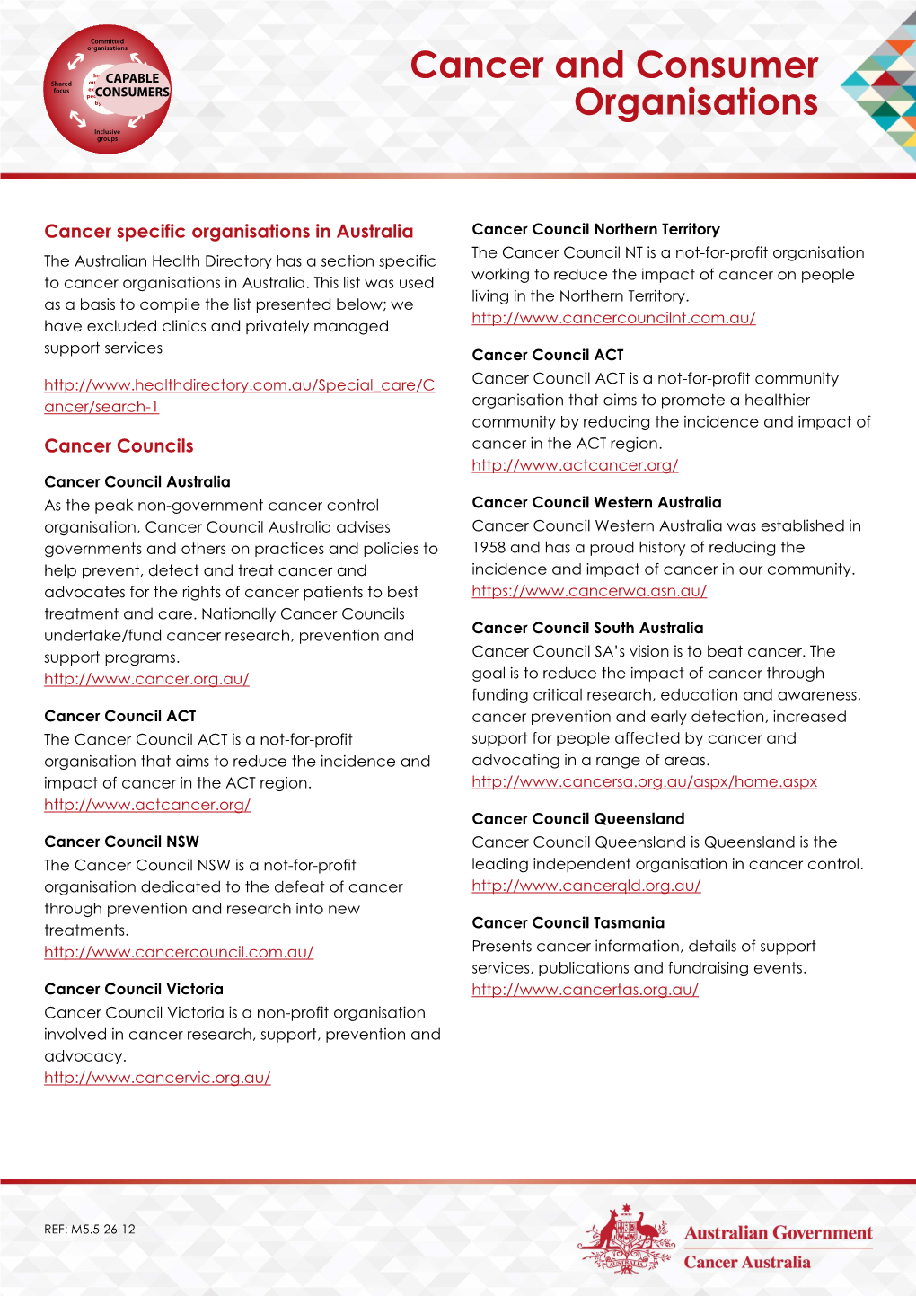 M5.5-26 CONTACTS Cancer and Consumer Organisations-010213