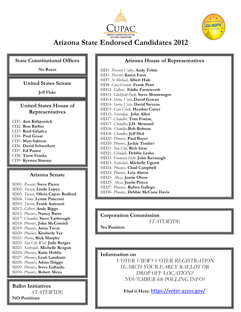 Arizona State Endorsed Candidates 2012