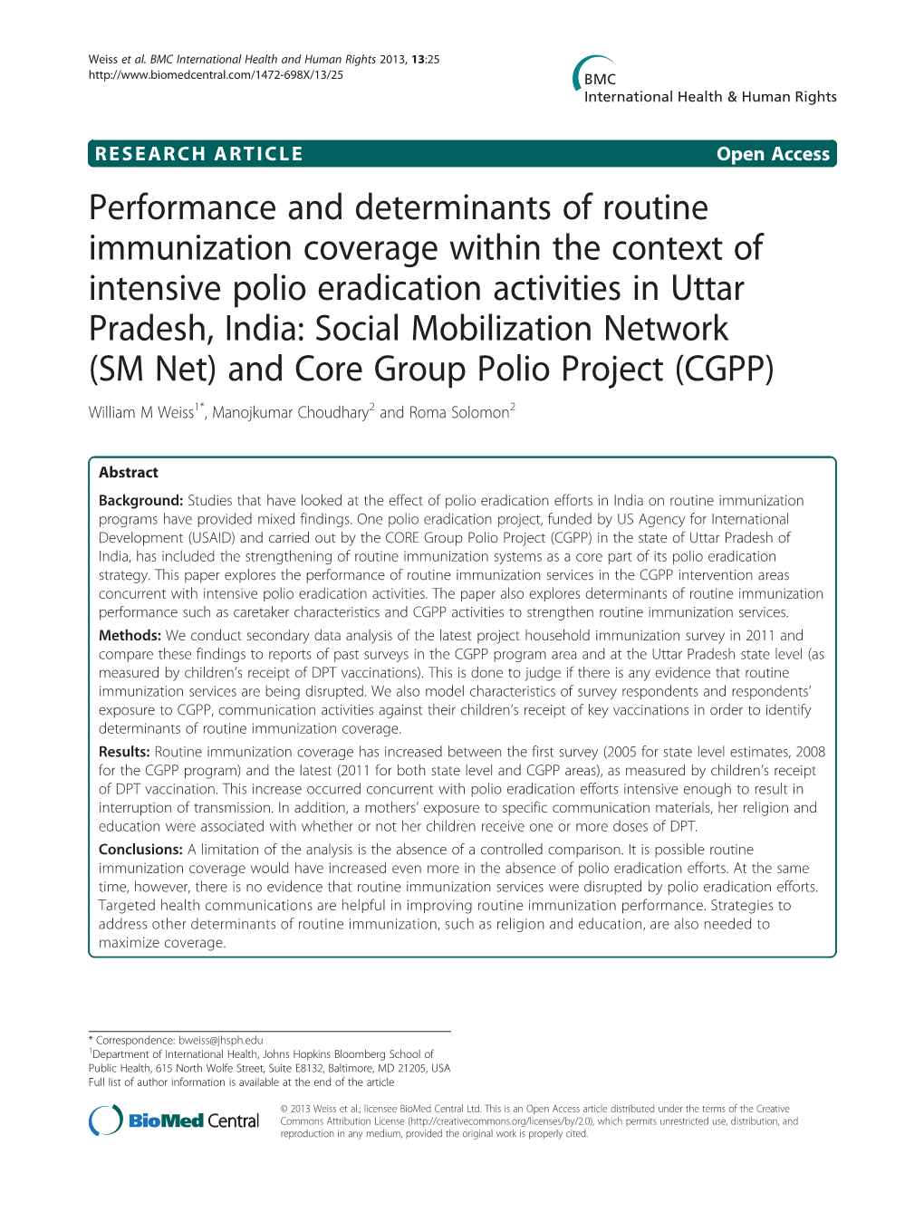Performance and Determinants of Routine Immunization Coverage