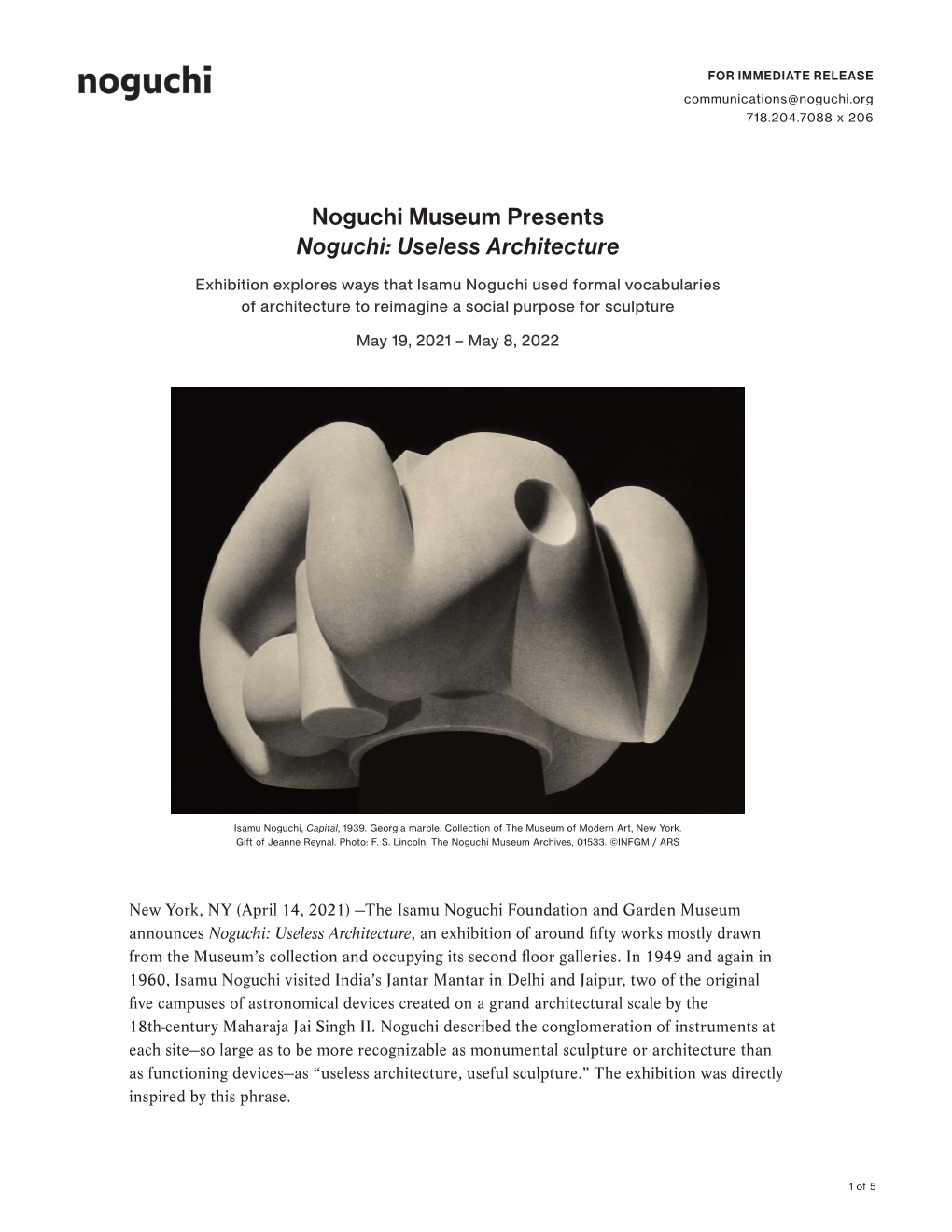 Noguchi Museum Presents Noguchi: Useless Architecture