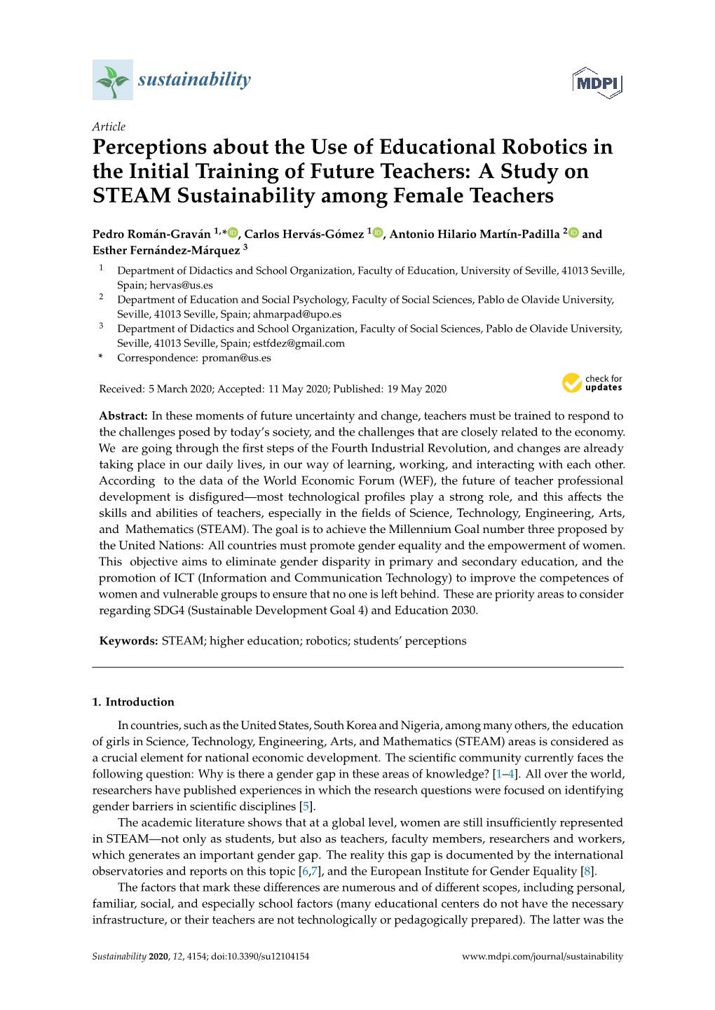 Perceptions About the Use of Educational Robotics in the Initial Training of Future Teachers: a Study on STEAM Sustainability Among Female Teachers