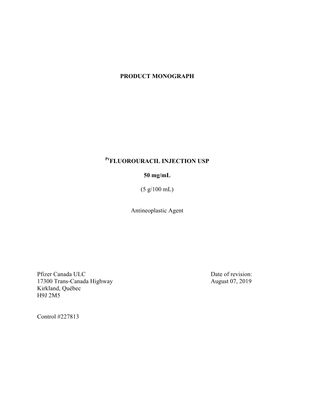 PRODUCT MONOGRAPH Prfluorouracil INJECTION