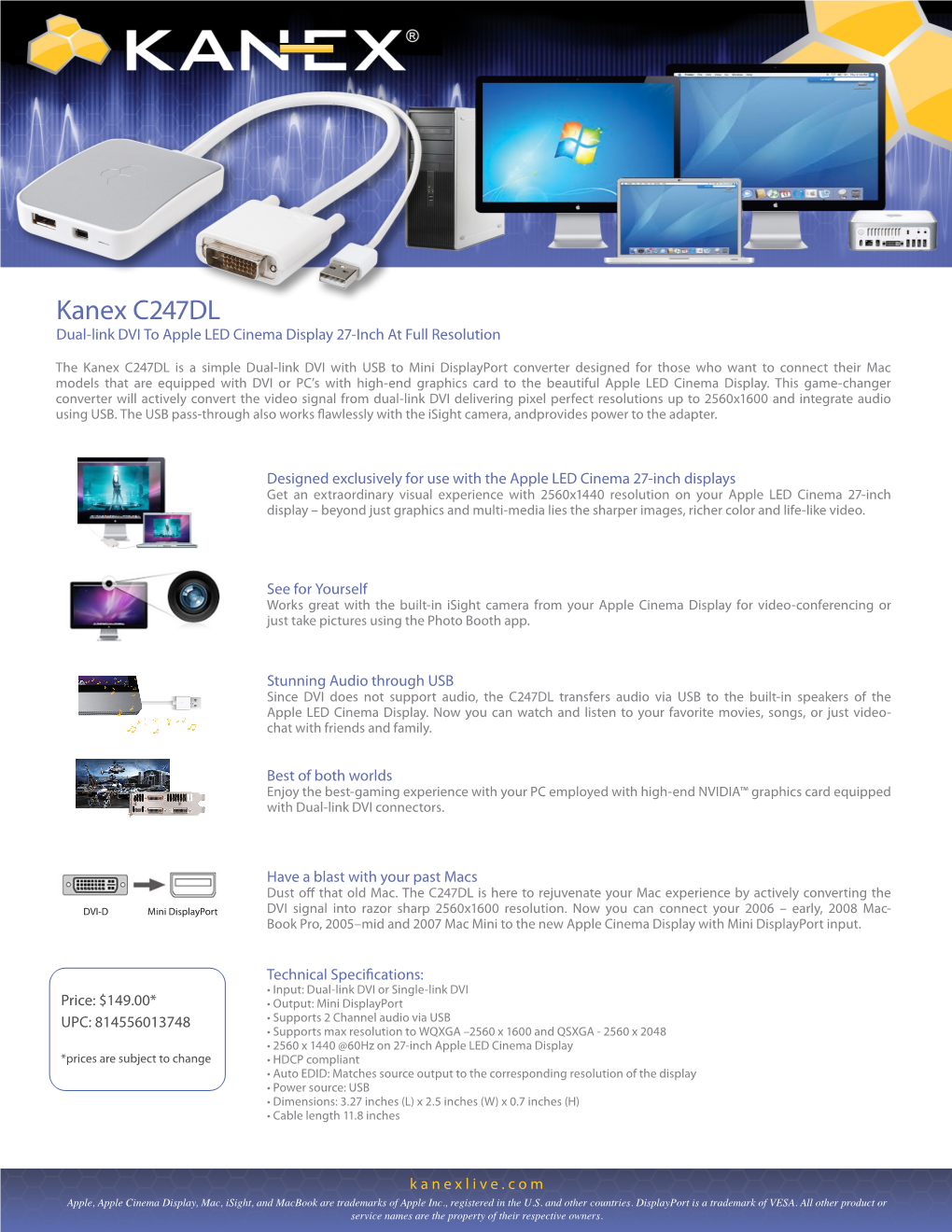Kanex C247DL Dual-Link DVI to Apple LED Cinema Display 27-Inch at Full Resolution