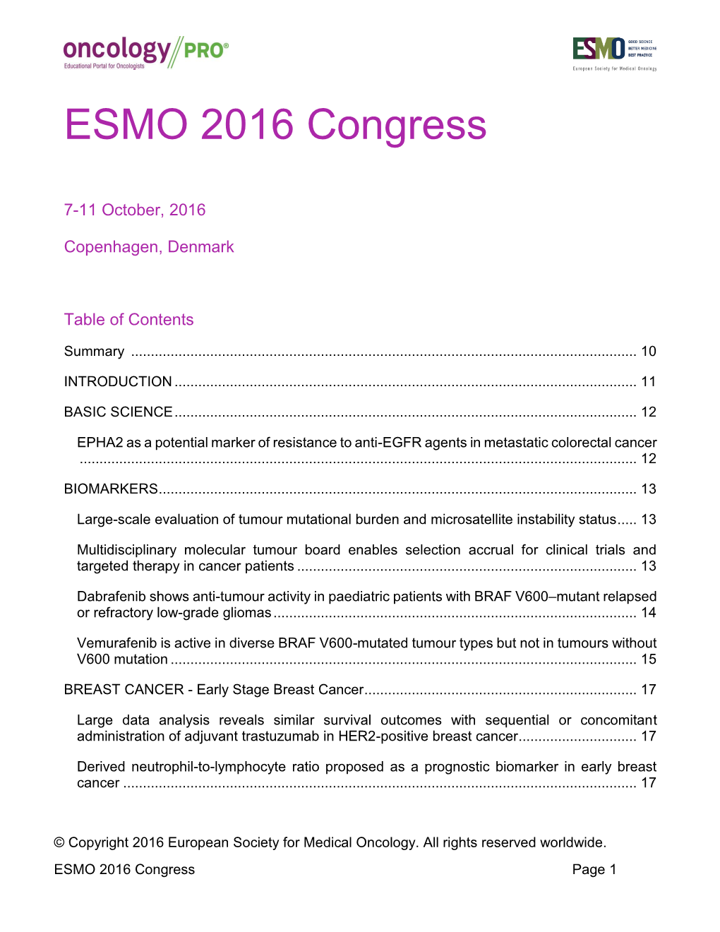 ESMO 2016 Congress