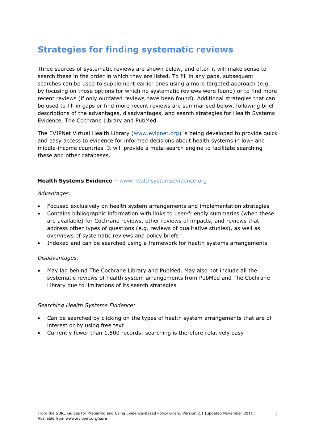 Strategies for Finding Systematic Reviews