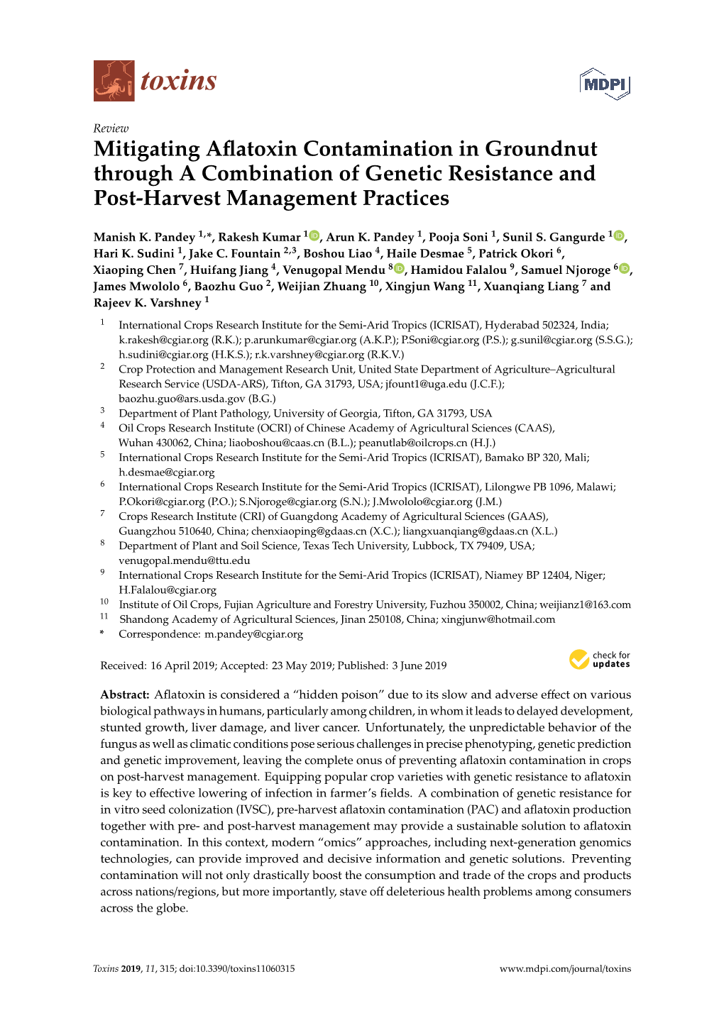 Mitigating Aflatoxin Contamination in Groundnut Through a Combination