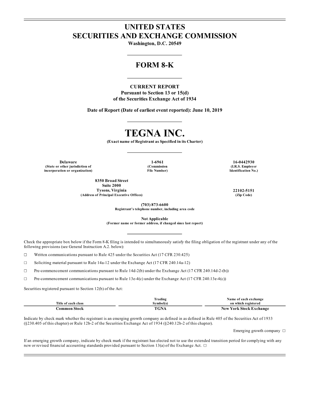 TEGNA INC. (Exact Name of Registrant As Specified in Its Charter)