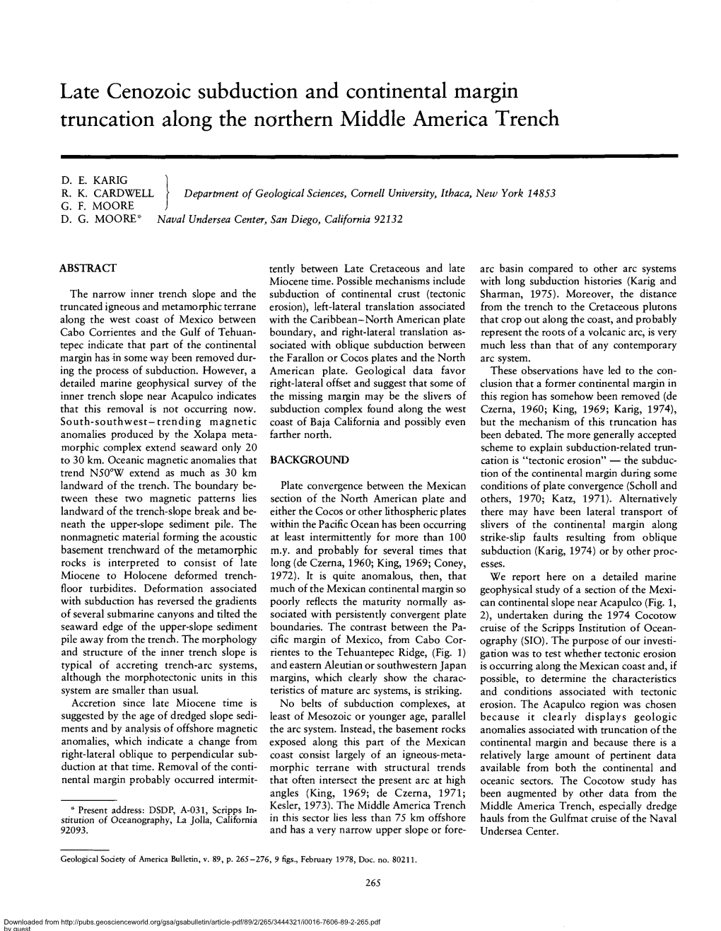 Late Cenozoic Subduction and Continental Margin Truncation Along the Northern Middle America Trench