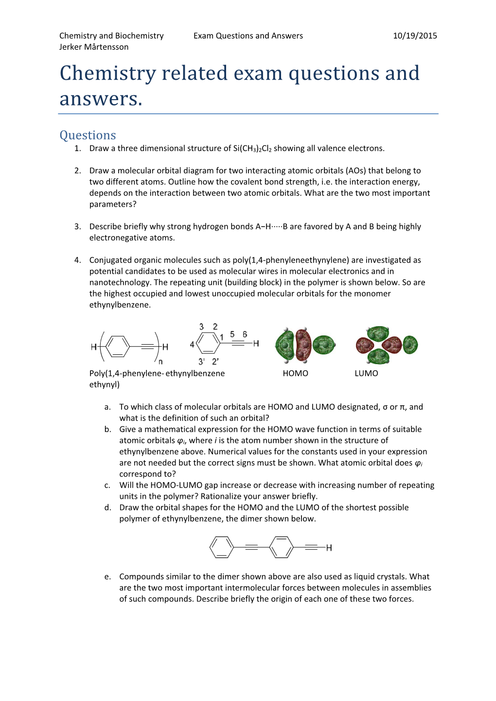 Chemistry Related Exam Questions and Answers