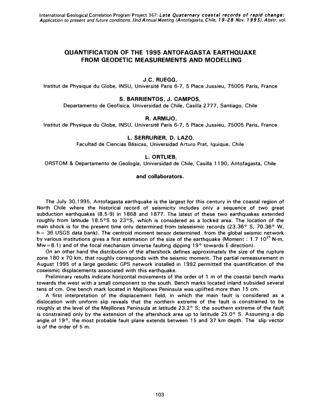 Quantification of the 1995 Antofagasta Earthquake from Geodetic Measurements and Modelling