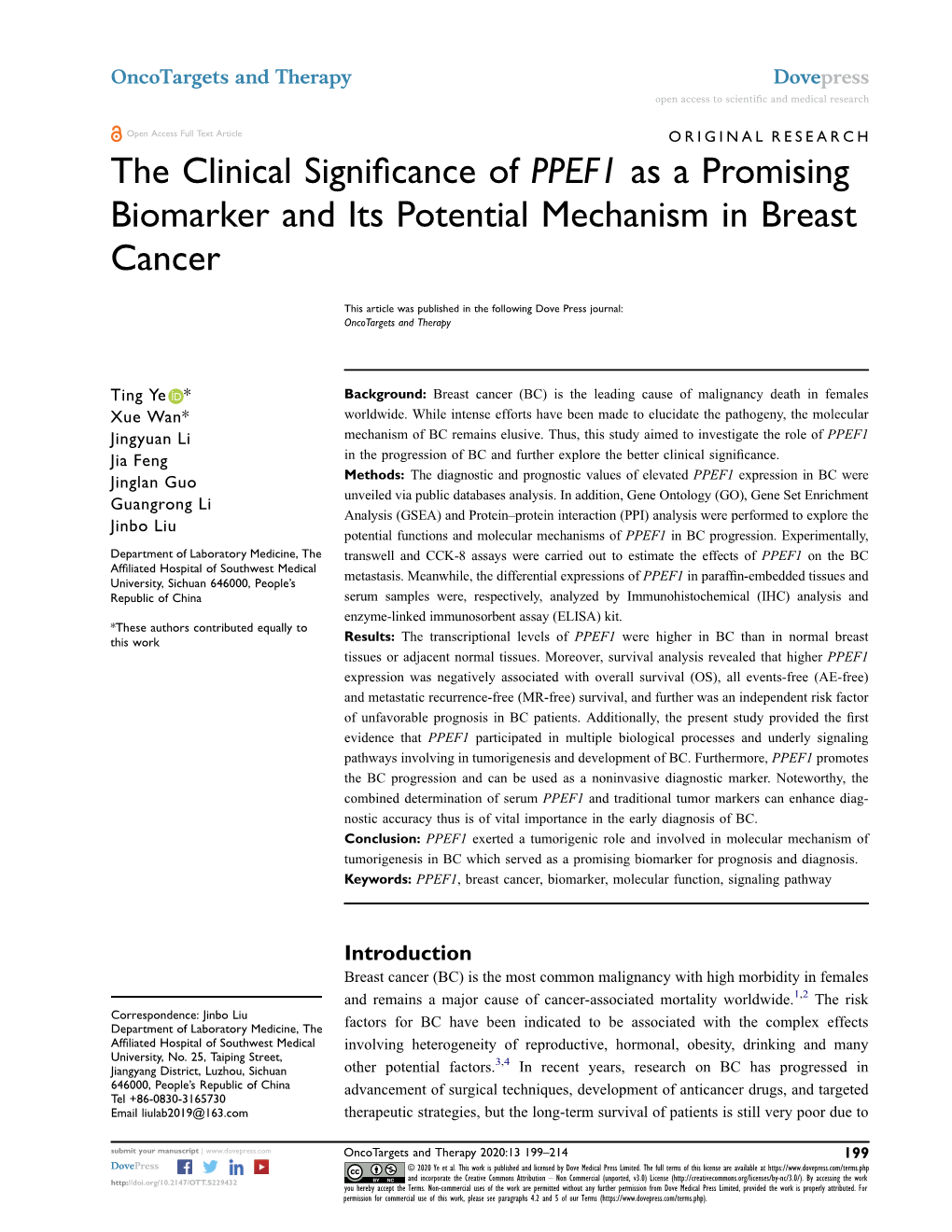 The Clinical Significance of PPEF1 As a Promising Biomarker and Its