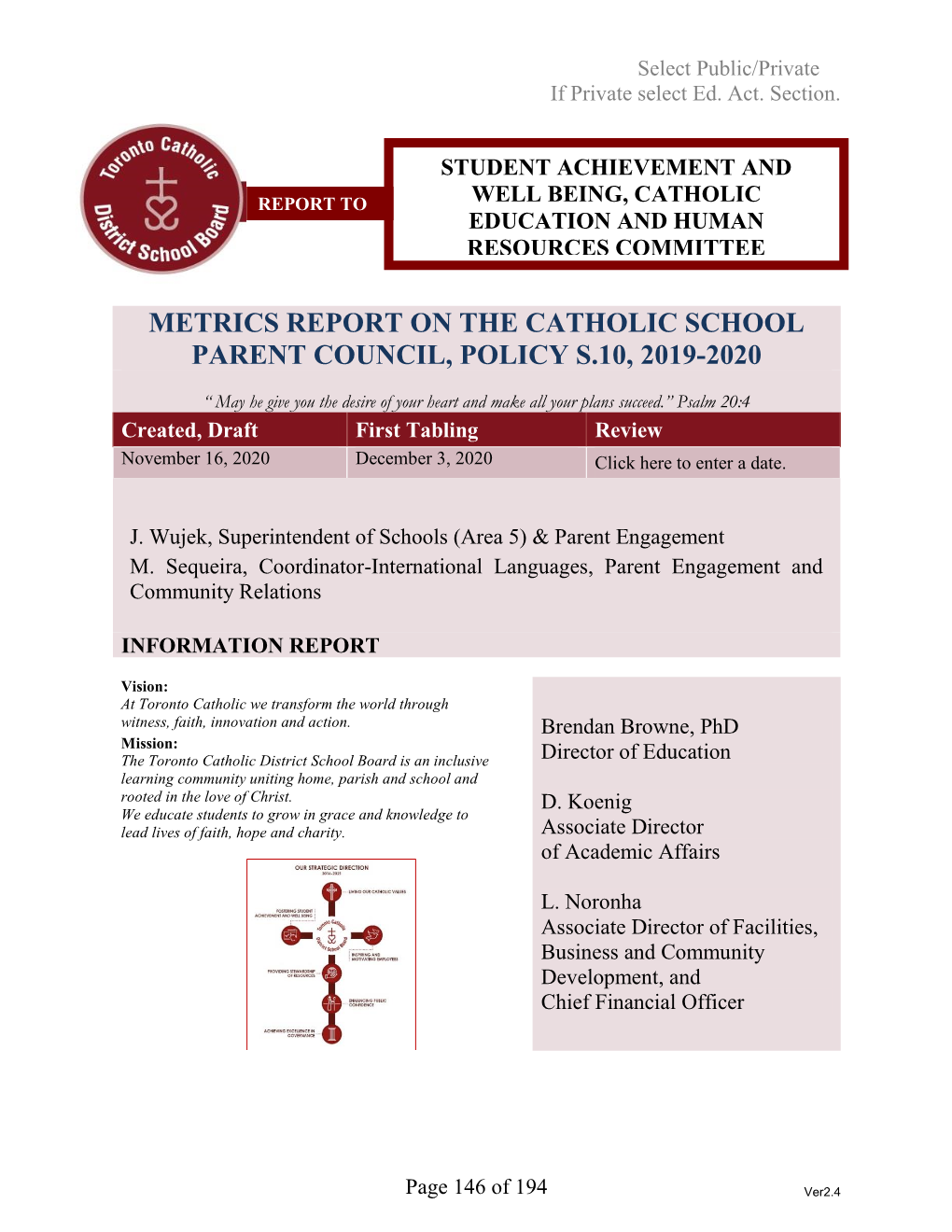 TCDSB CSPC Metrics Report – 2019 – 2020