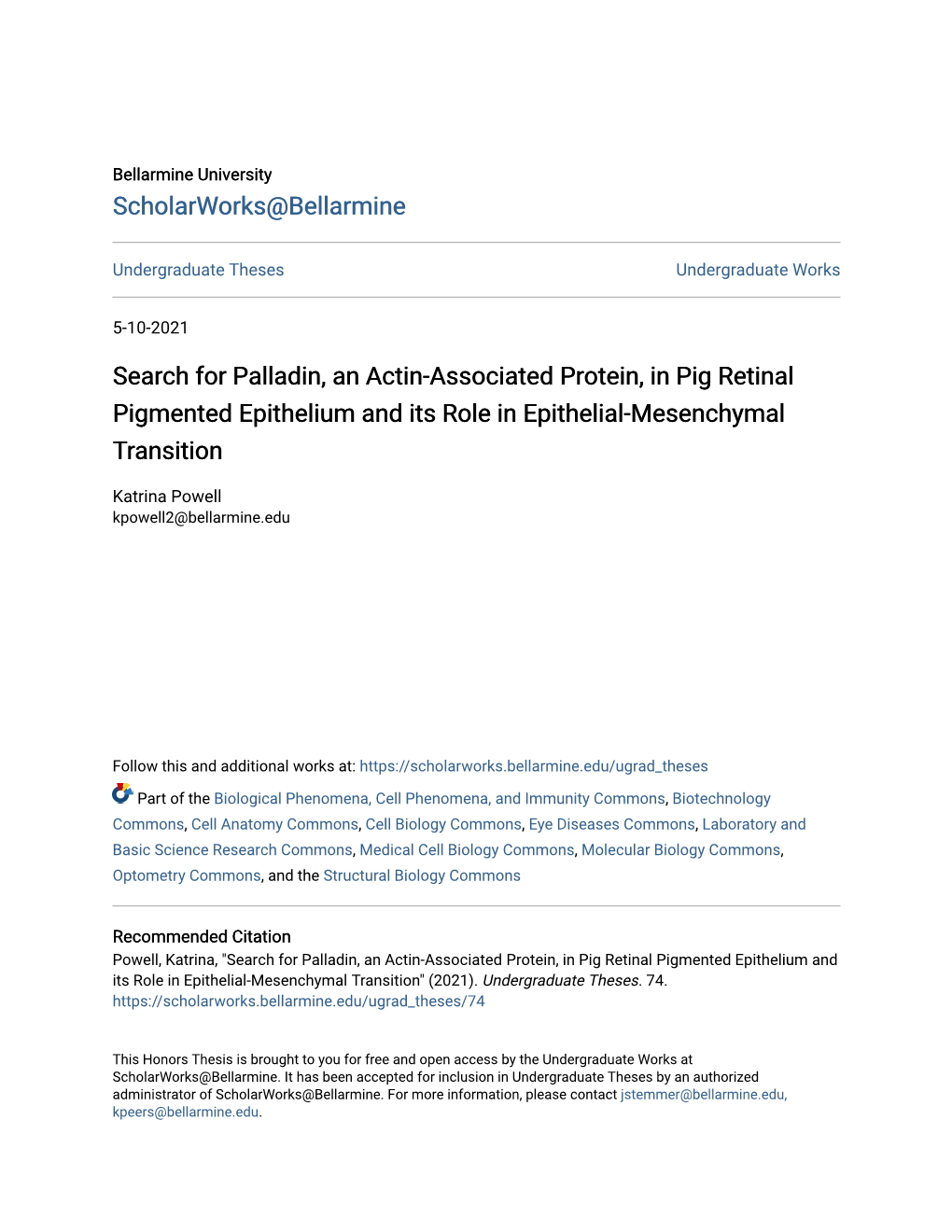 Search for Palladin, an Actin-Associated Protein, in Pig Retinal Pigmented Epithelium and Its Role in Epithelial-Mesenchymal Transition