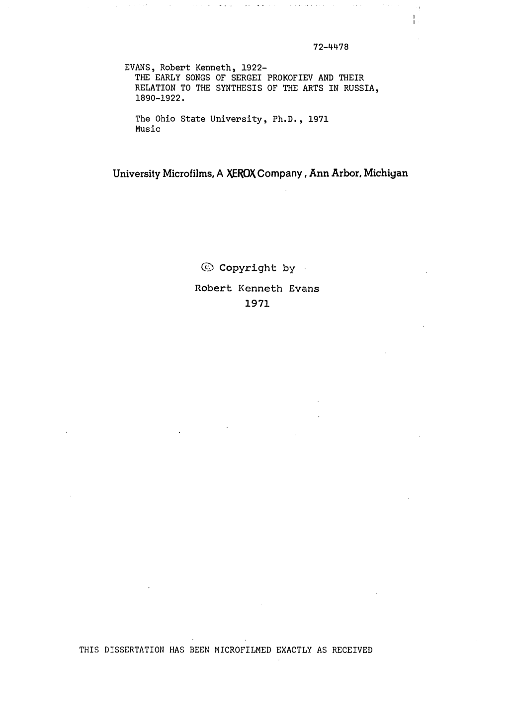 The Early Songs of Sergei Prokofiev and Their Relation to the Synthesis of the Arts in Russia, 1890-1922