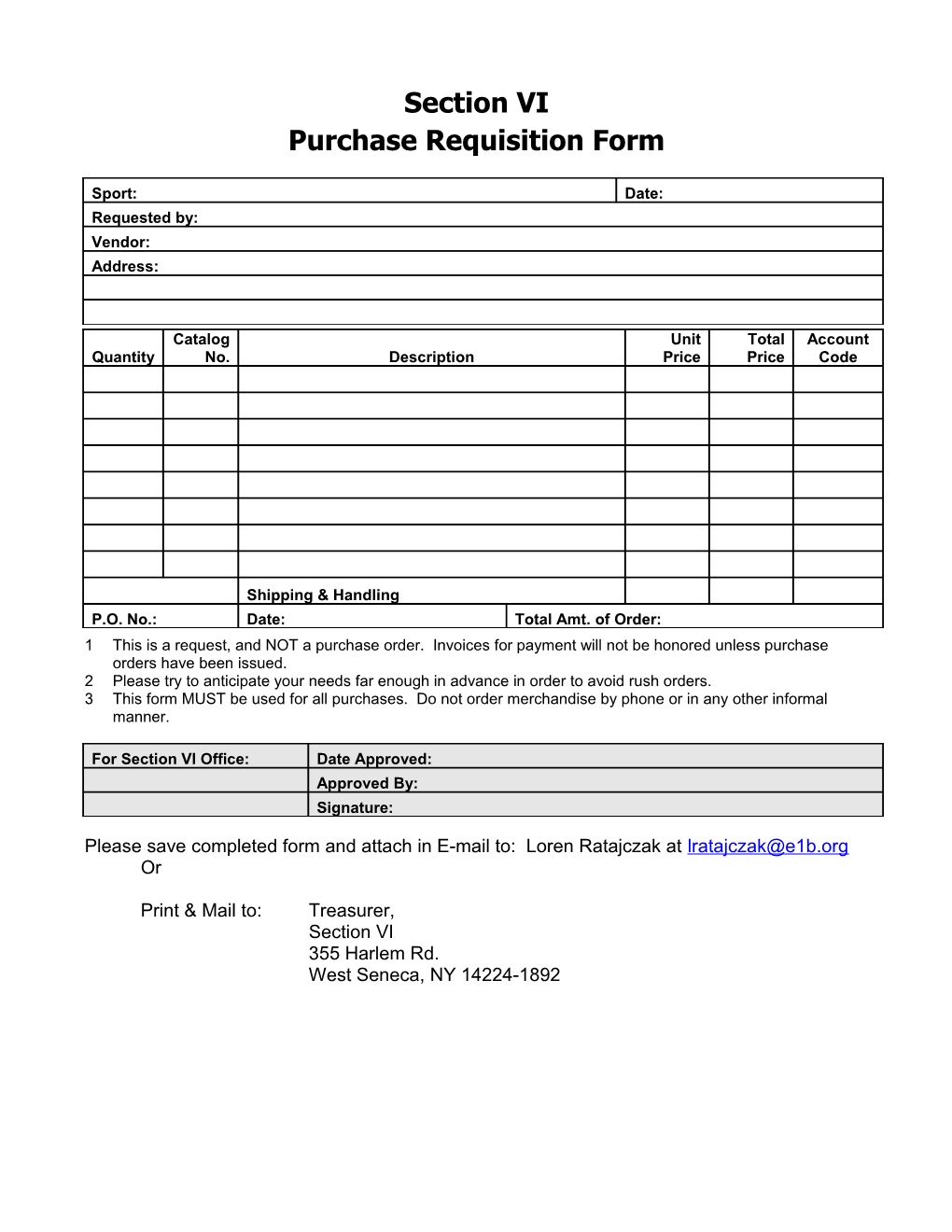 Section VI Requisition Form