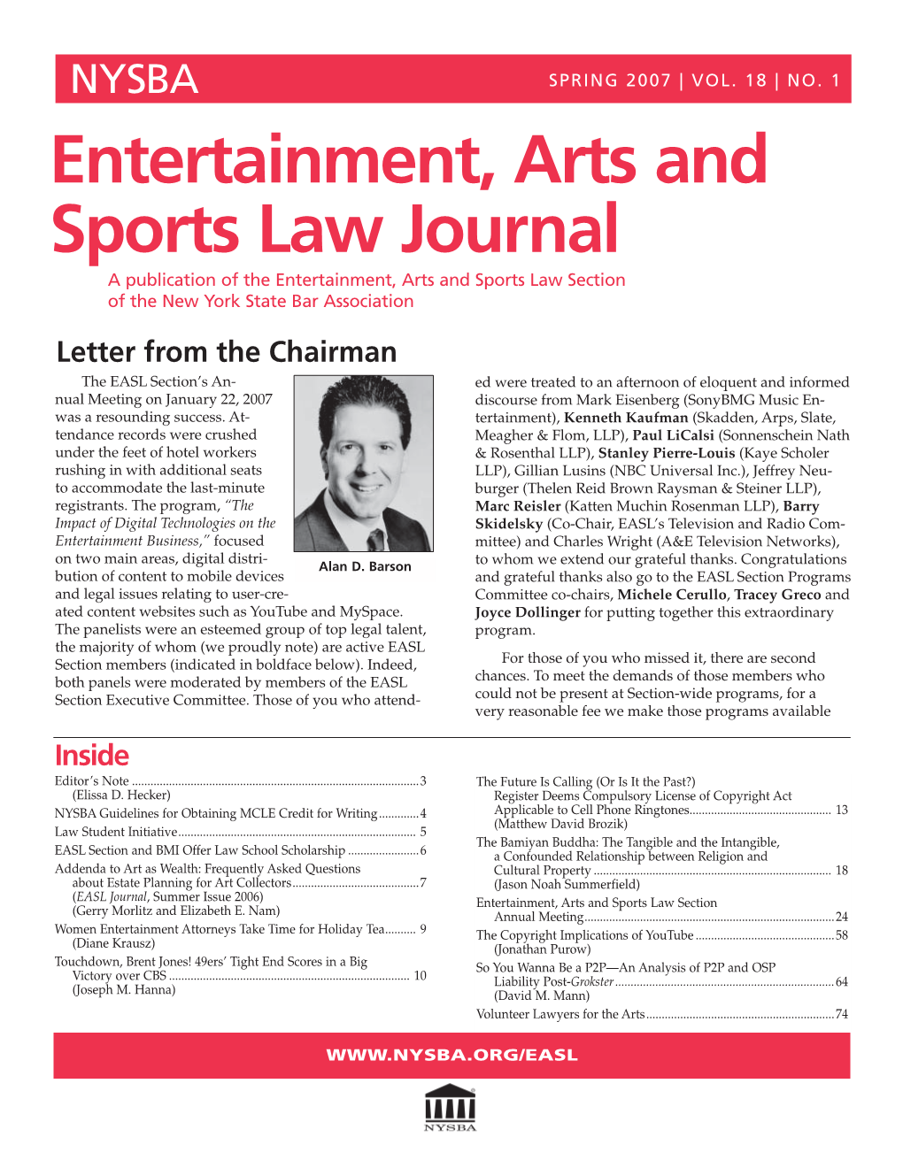 Entertainment, Arts and Sports Law Journal