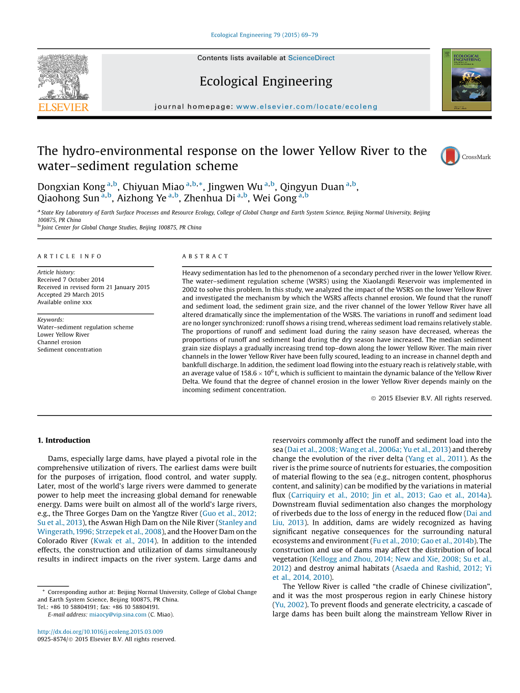 The Hydro-Environmental Response on the Lower Yellow River to the Water–Sediment Regulation Scheme