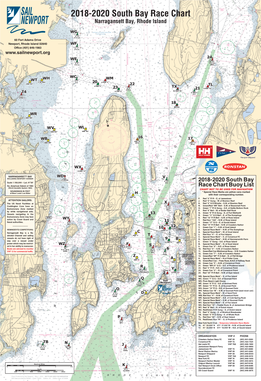 2018-2020 South Bay Race Chart Narragansett Bay, Rhode Island