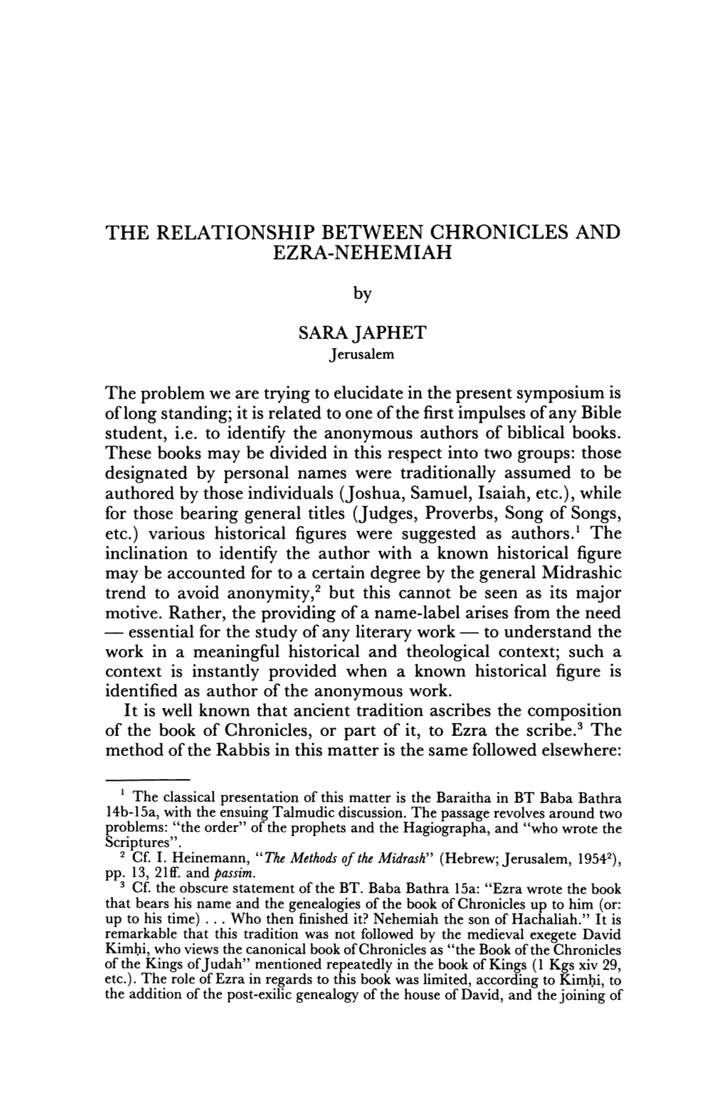 The Relationship Between Chronicles and Ezra-Nehemiah